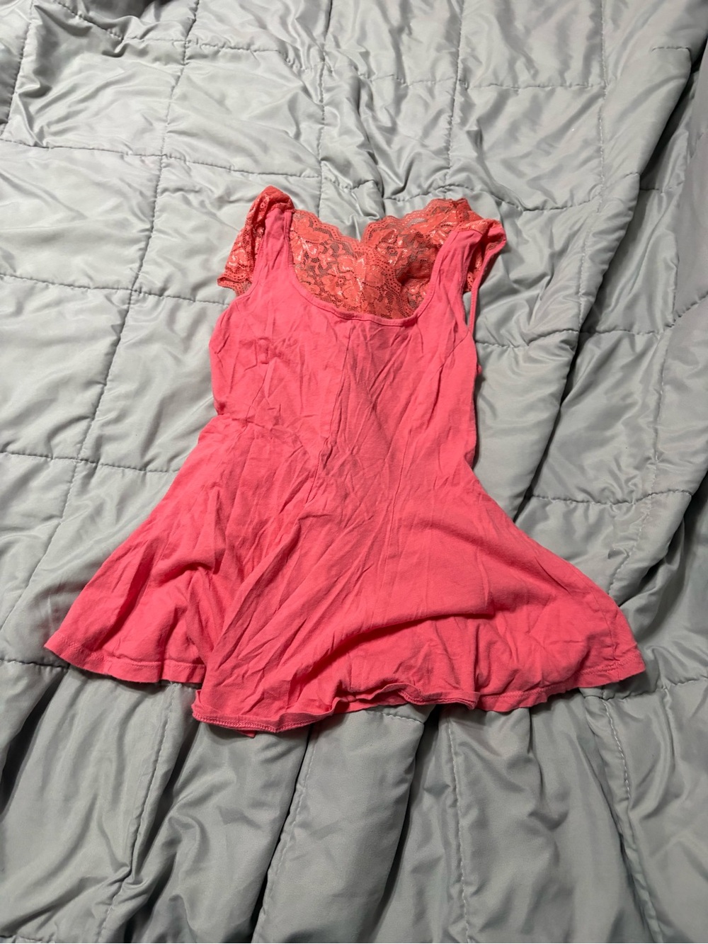 Pink Lace-Trim Flared Tank Top